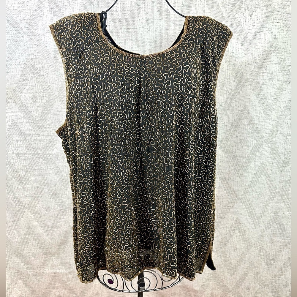 Vintage French Collizioni gold beaded tank with shoulder pads size 26